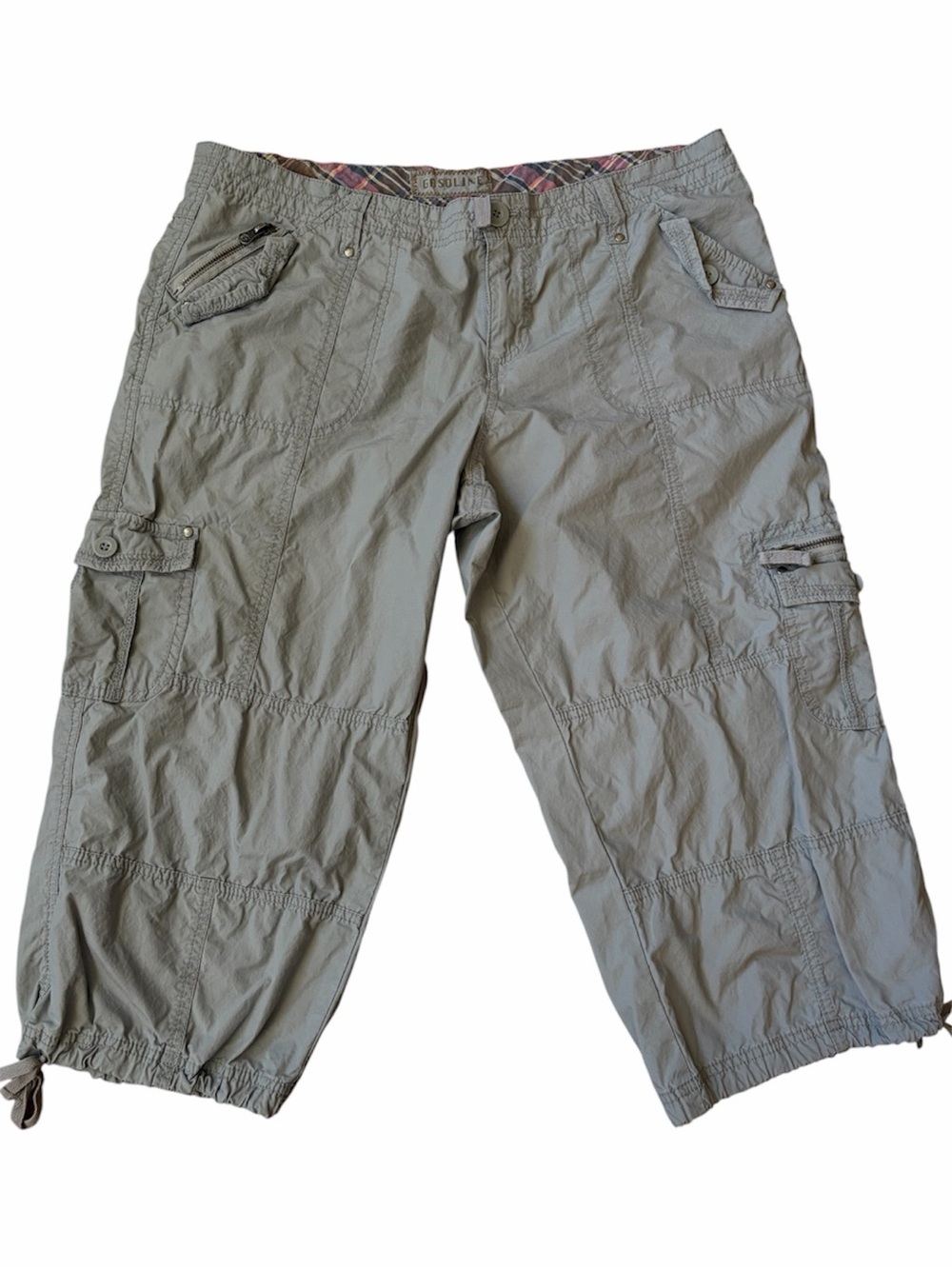 Vintage Gasoline Beige Capri Pants Cargo Utility Y2K Parachute Gorpcore Outdoor